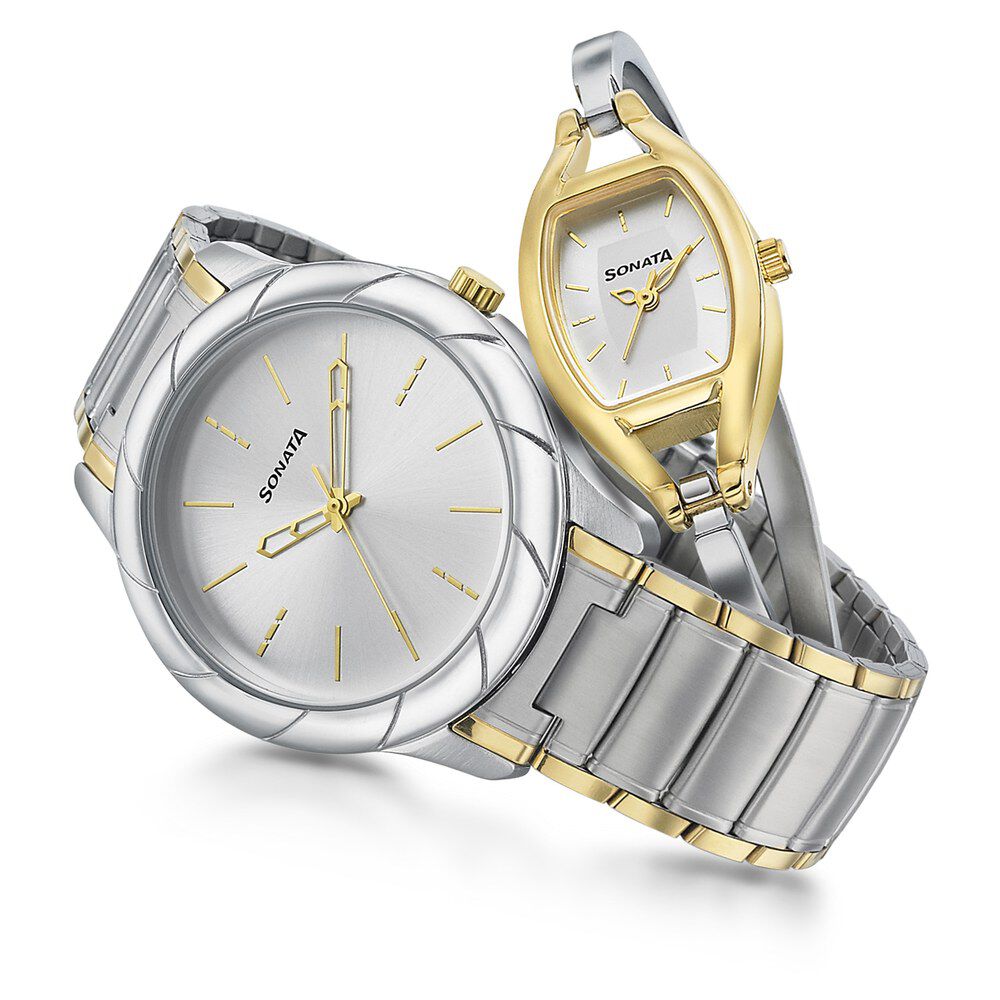 Sonata Quartz Analog Silver Dial Stainless Steel Strap Watch for