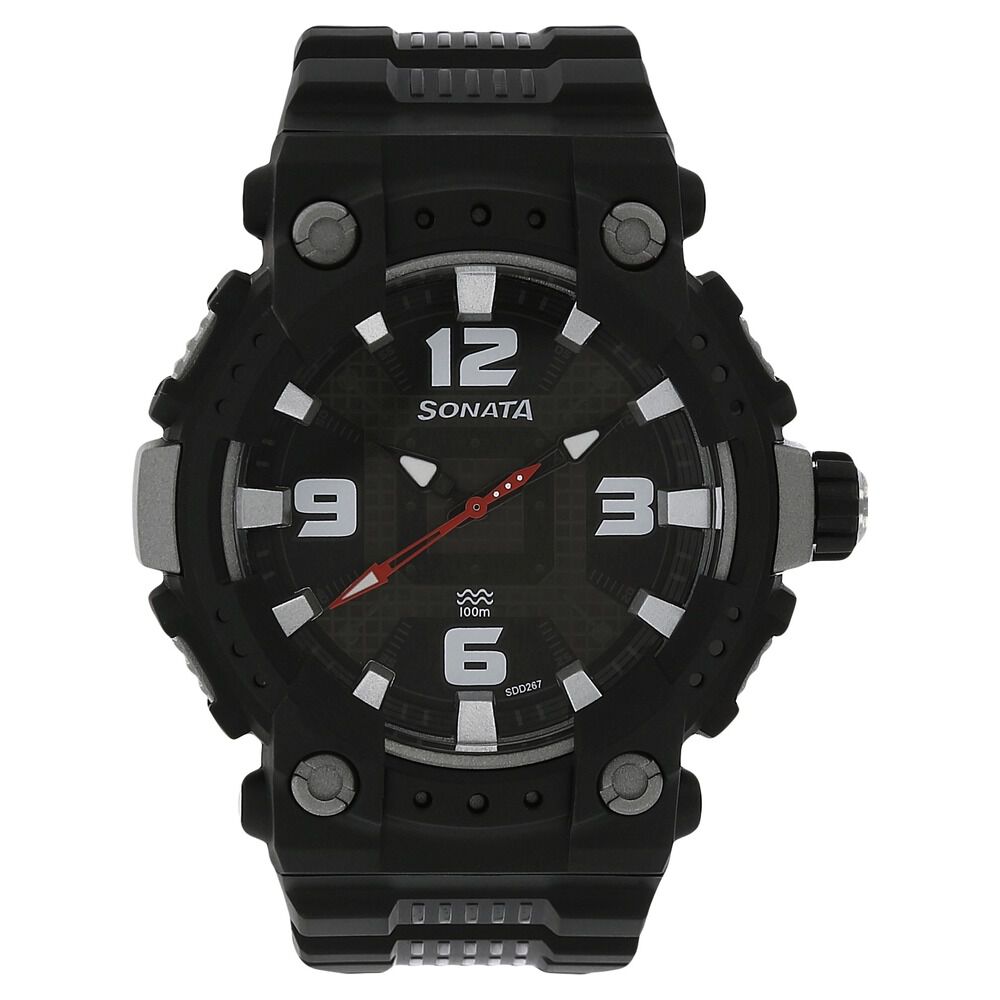 Buy Online SF Ocean Series Quartz Analog Black Dial Plastic Strap Watch for Men nm77014pp01 Sonata