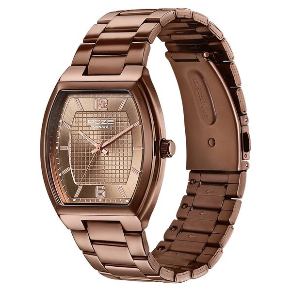 Poze By Sonata Quartz Analog Brown Dial Brown Metal Strap Watch For Men - image number 4