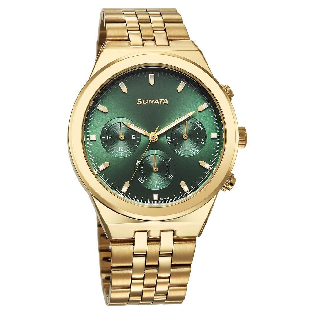 Sonata Eternia Quartz Multifunction Green Dial Metal Strap Watch For Men-picture-21
