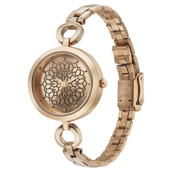 Sonata Wedding Rose Gold Dial Women Watch With Stainless Steel Strap - image number 1