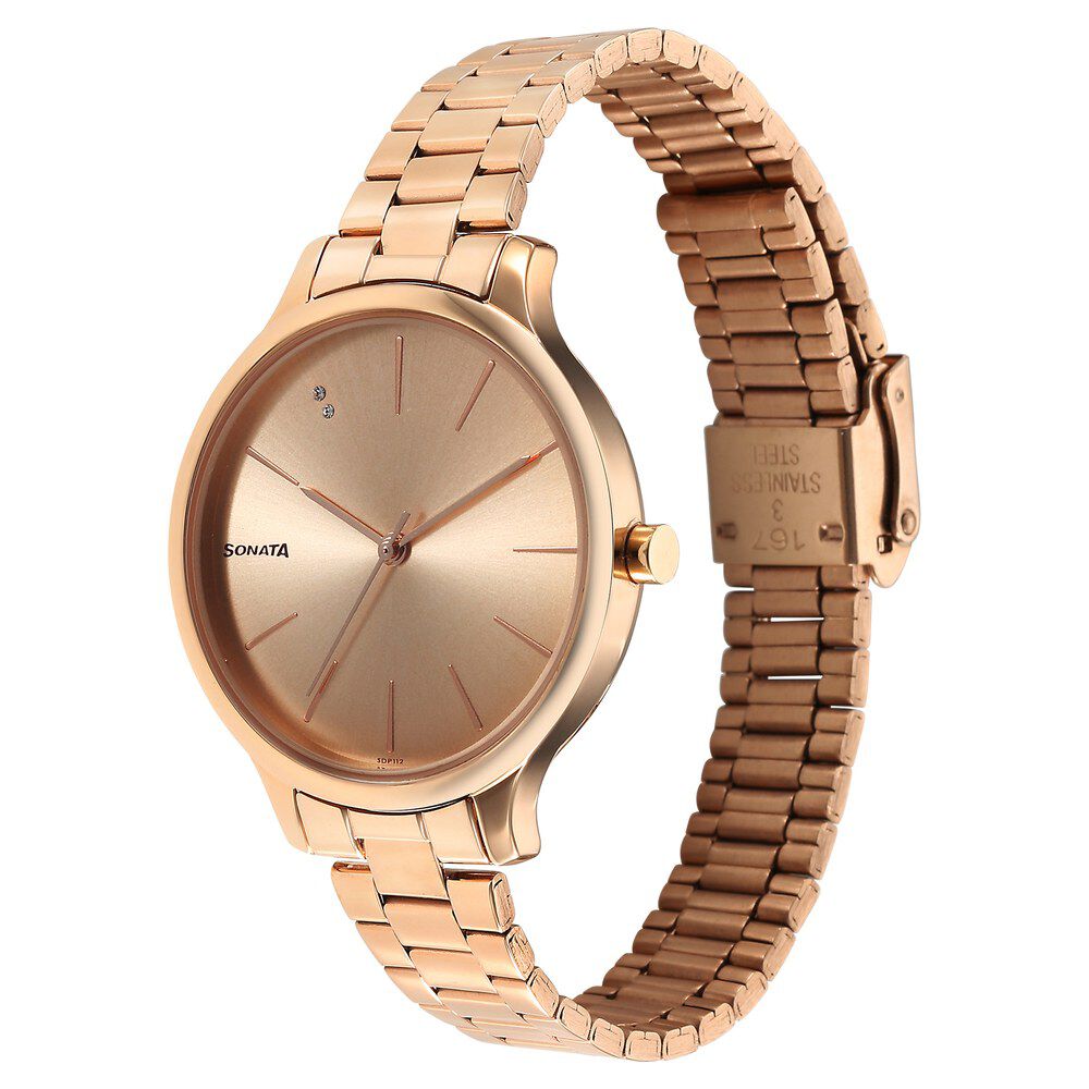 Buy Online Sonata Blush Quartz Analog Rose Gold dial Stainless Steel Strap Watch for Women 87050wm08 p Sonata