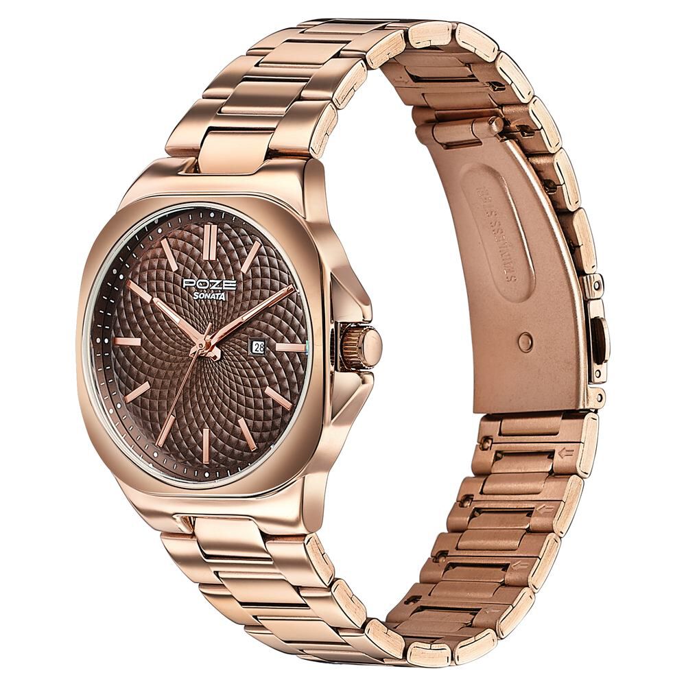 Buy Online Sonata Poze Quartz Analog Brown Dial Rose Gold Colour