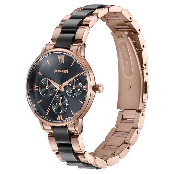 Sonata Festive Quartz Multifunction Black Dial Two Toned Acetate And Metal Strap Watch For Women - image number 2