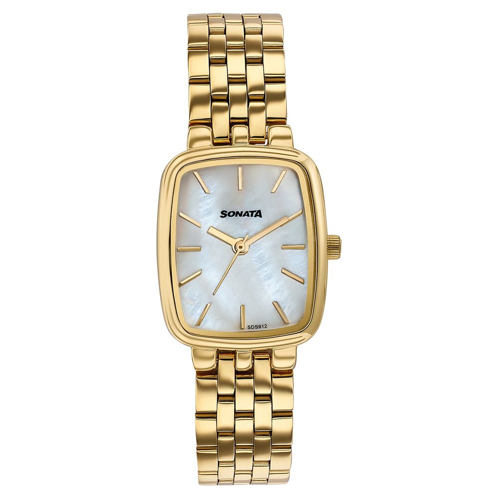 Sonata Festive Quartz Analog Mother Of Pearl Dial Gold Metal Strap Watch For Women-image-11