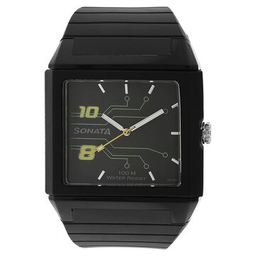 SF Quartz Analog Black Dial Plastic Strap Watch for Men