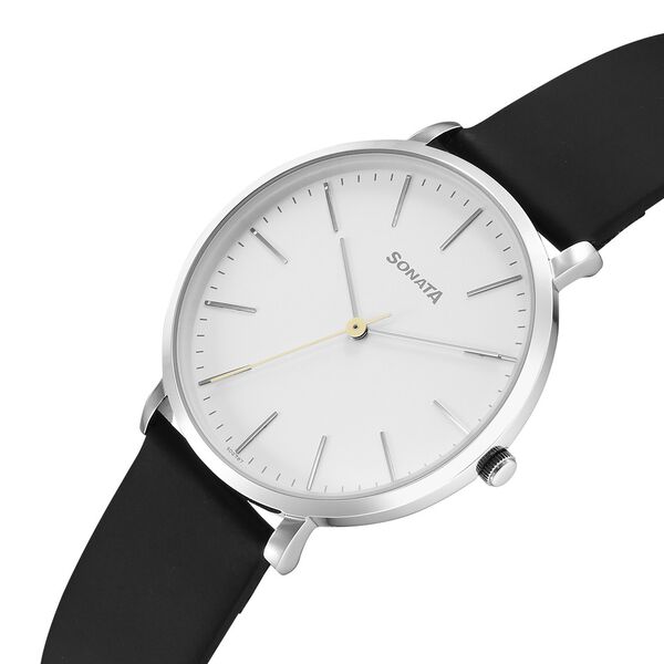 Sonata Ascent Quartz Analog White Dial Leather Strap Watch For Men - image number 1