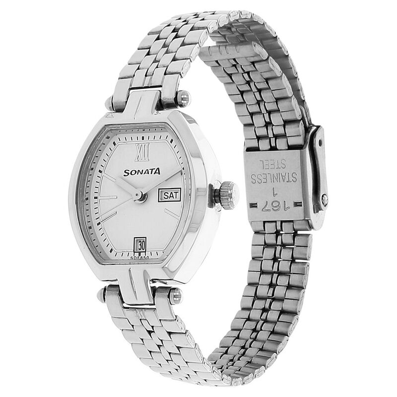 Sonata Quartz Analog with Day and Date White Dial Stainless Steel Strap Watch for Women - image number 1