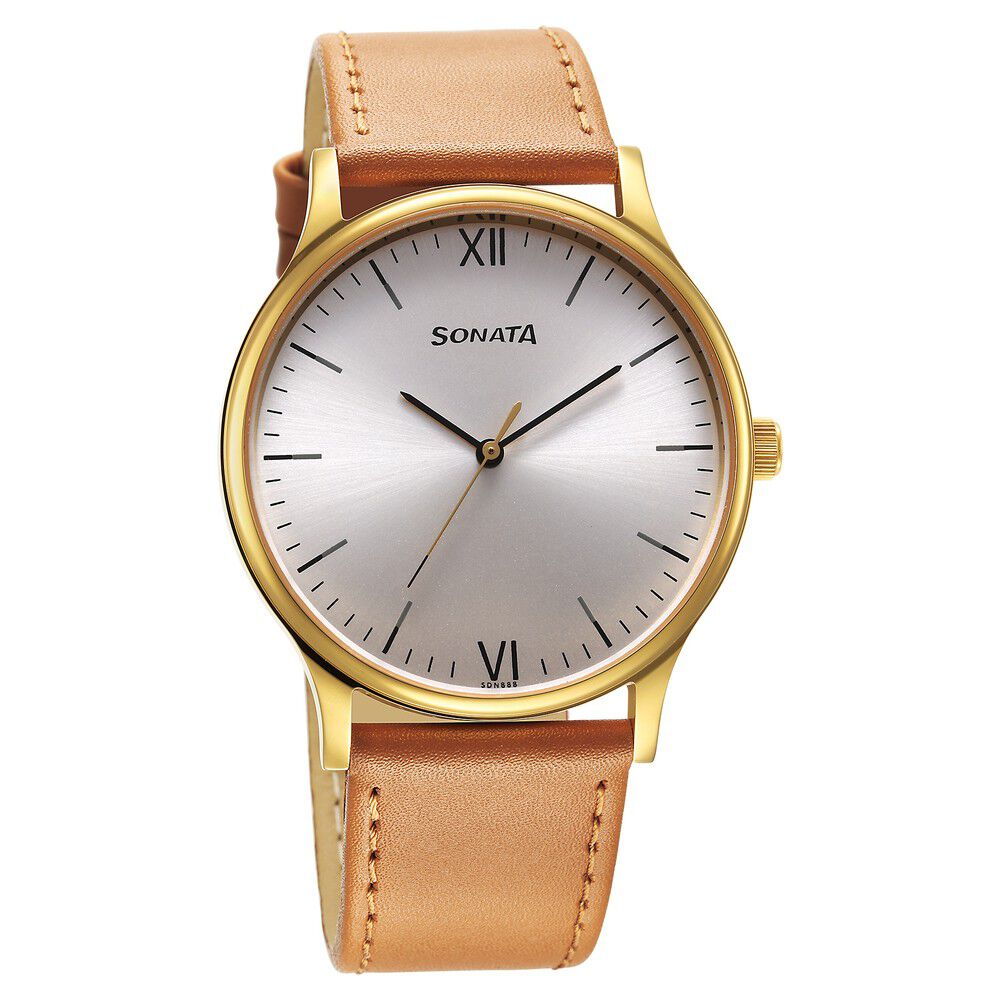 Buy Online Sonata Quartz Analog Silver Dial Watch for Men 77105yl02 Sonata