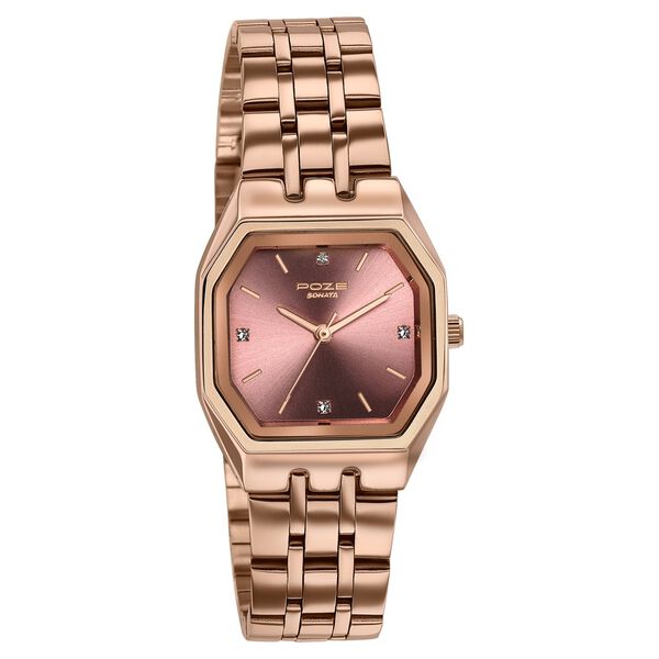 Poze By Sonata Quartz Analog Pink Dial Rose Gold Metal Strap Watch For Women - image number 2
