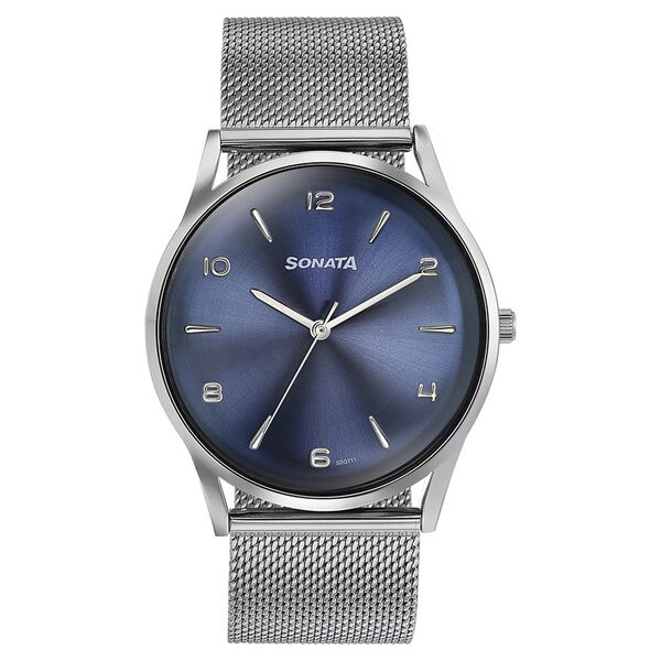 Sonata Quartz Analog Blue Dial Silver Stainless Steel Strap Watch For Men - image number 1