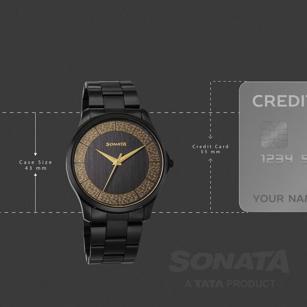 Sonata Traditional Essentials Quartz Analog Multicoloured Dial Black Metal Strap Watch For Men - image number 3