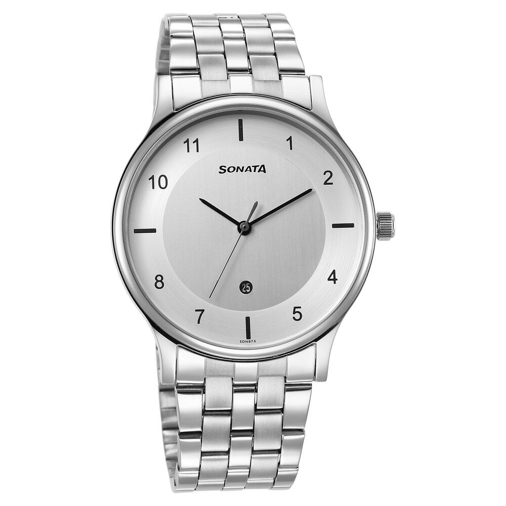 Buy Online Sonata Quartz Analog with Date Silver Dial Watch for Men ns77105sm07 Sonata
