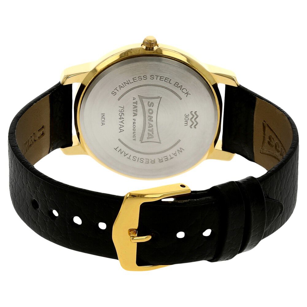 Sonata Quartz Analog Silver Dial Leather Strap Watch for Men