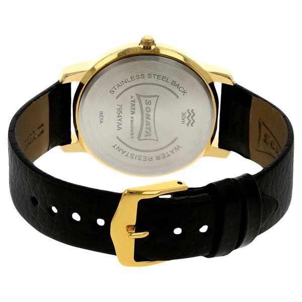 Sonata Quartz Analog Silver Dial Leather Strap Watch for Men - image number 3