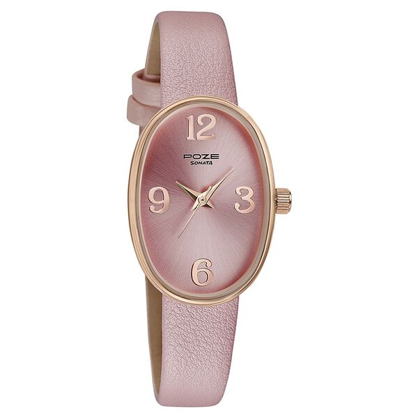 Sonata Poze Quartz Analog Pink Dial Leather Strap Watch for Women - image number 2
