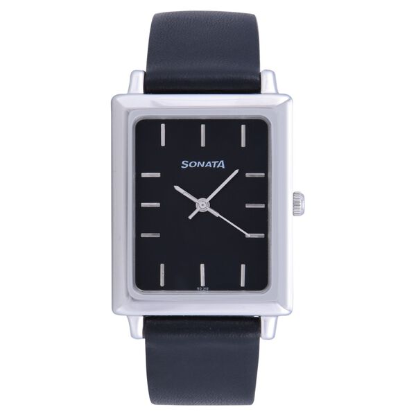 Sonata Quartz Analog Black Dial Leather Strap Watch for Men - image number 0