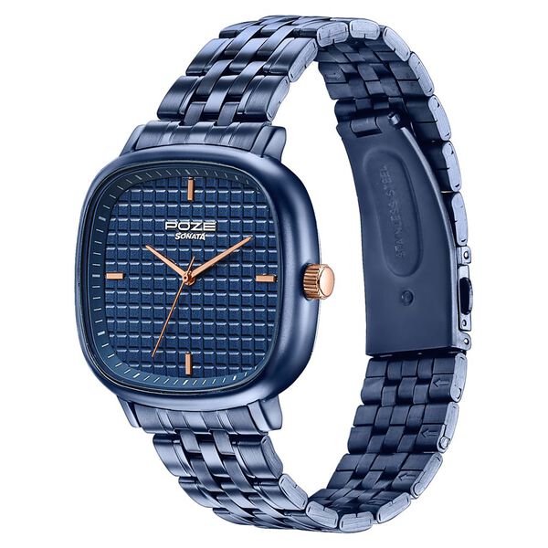 Sonata Poze Quartz Analog Blue Dial Blue Colour Stainless Steel Strap Watch For Men - image number 4