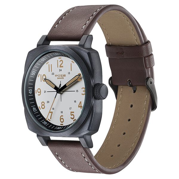 Sonata Poze Quartz Analog White Dial Leather Strap Watch for Men - image number 3