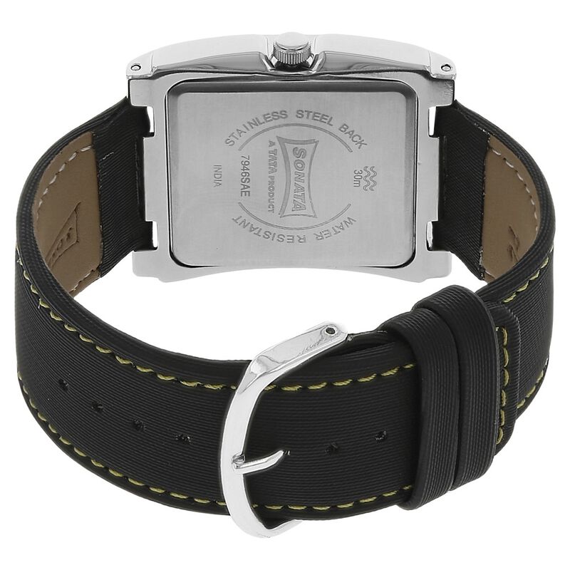 Sonata Quartz Analog with Date Black Dial Leather Strap Watch for Men - image number 3