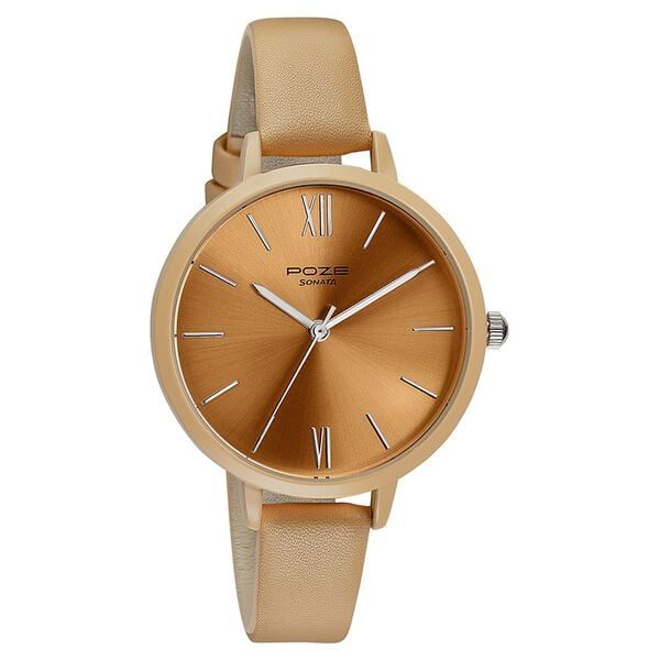 Sonata Poze Quartz Analog Brown Dial Leather Strap Watch for Women - image number 2