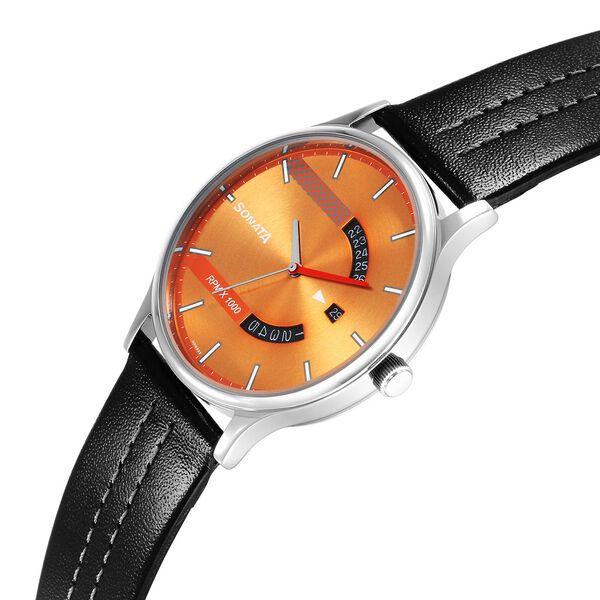 Sonata RPM Yellow Dial Leather Strap Watch for Men - image number 2