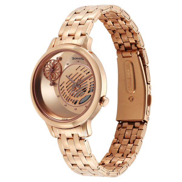Sonata Unveil Quartz Analog Rose Gold Dial Metal Strap Watch for Women - image number 1