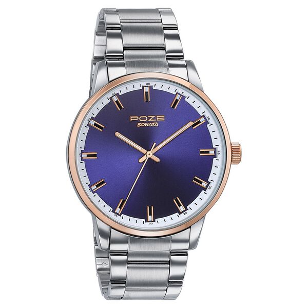 Sonata Poze Quartz Analog Blue Dial Stainless Steel Strap Watch For Men - image number 2