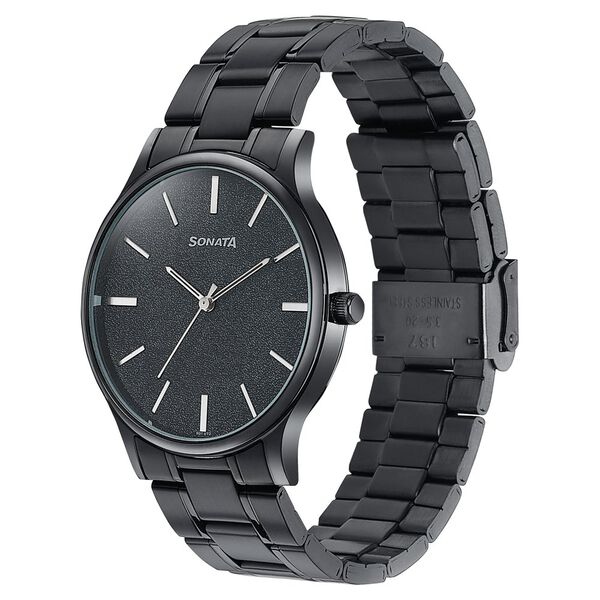 Sonata Aspire Quartz Analog Black Dial Black Stainless Steel Strap Watch For Men - image number 2