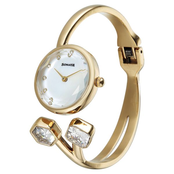 Sonata Aura Quartz Analog White Dial Golden Stainless Steel Strap Watch For Women - image number 1