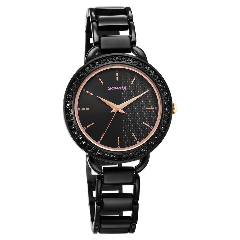 Sonata Watches Watch Ladies Black Black Dial Sonata Watch For Girl Price Sonata Watch Online Price Black Dial  Women's Sonata Watches