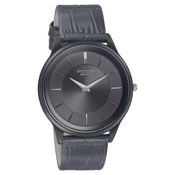 Poze by Sonata Quartz Analog Black Dial Leather Strap Watch for Men - image number 1