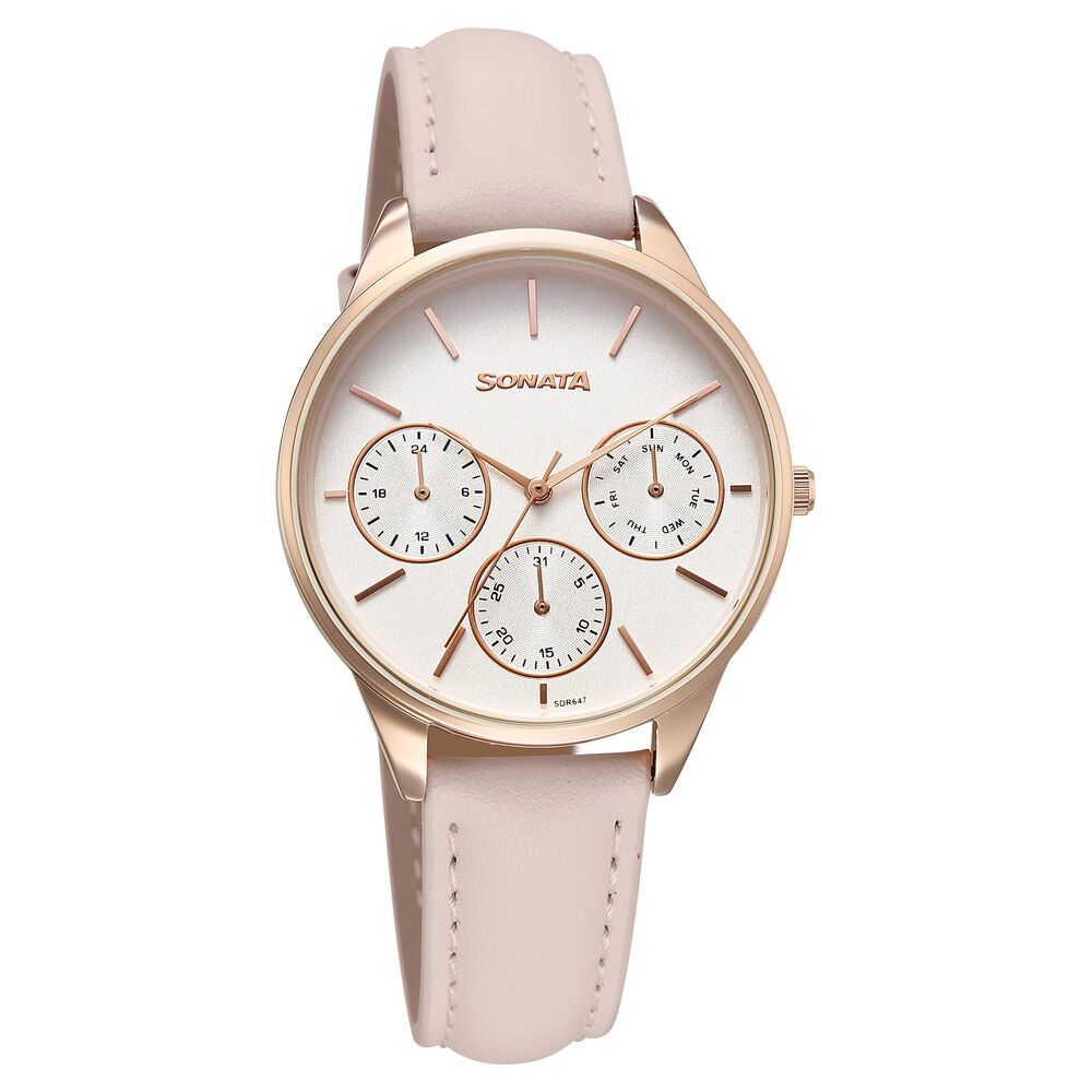 Sonata Eternia Quartz Multifunction Silver Dial Leather Strap Watch For Women-picture-25