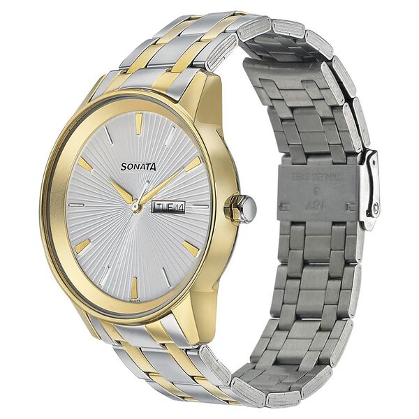 Sonata Quartz Analog with Day and Date Silver Dial Bimetal Strap Watch for Men - image number 1