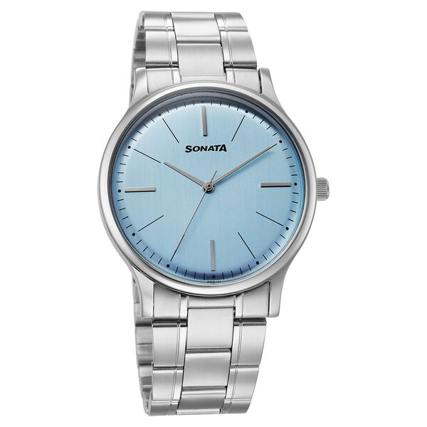 Sonata Aspire Quartz Analog Blue Dial Stainless Steel Strap Watch For Men - image number 0