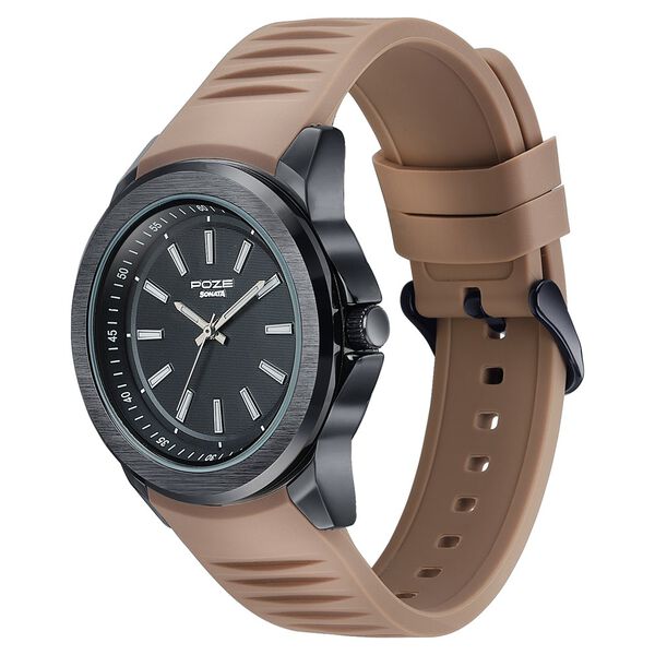 Poze Poze Quartz Analog Black Dial Grey Silicone Strap Watch For Men - image number 4