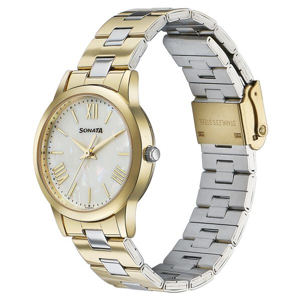Sonata Glam Gold Quartz Analog Off White Dial Stainless Steel Strap Watch For Women - image number 2