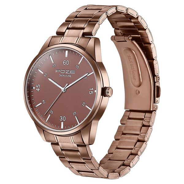 Sonata Poze Quartz Analog Brown Dial Stainless Steel Strap Watch For Men - image number 4