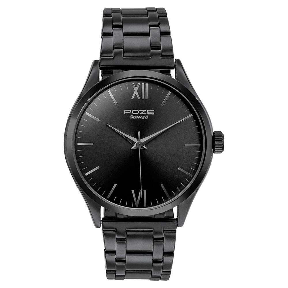 Buy Online Sonata Poze Quartz Analog Black Dial Metal Strap Watch for Men sp70028nm01w p Sonata