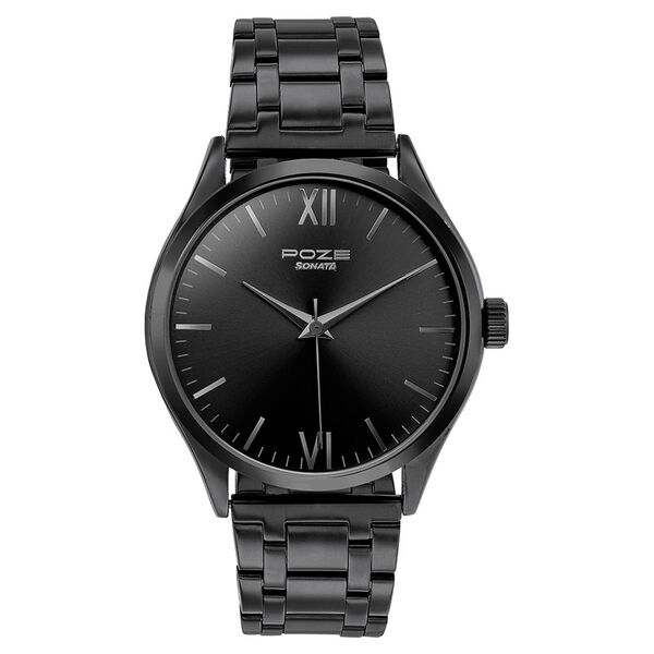 Sonata Poze Quartz Analog Black Dial Metal Strap Watch for Men - image number 1