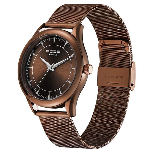 Poze by Sonata Quartz Analog Brown Dial Stainless Steel Strap Watch for Men - image number 2