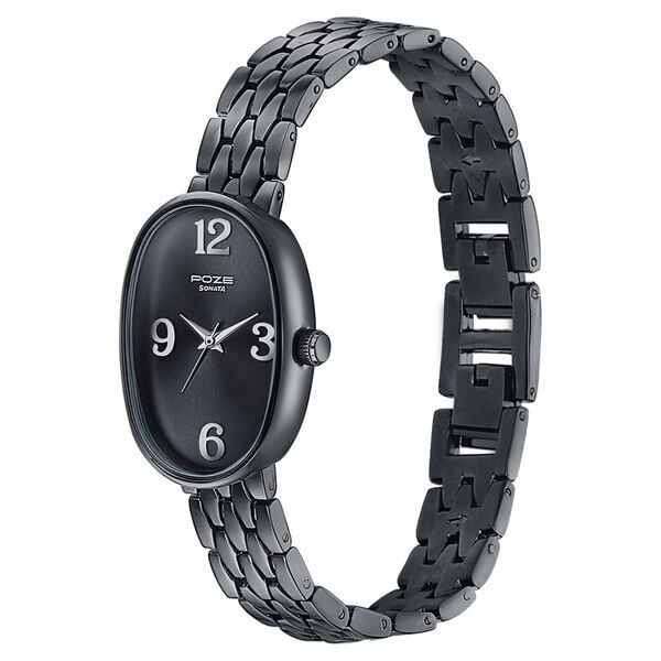Sonata Poze Quartz Analog Black Dial Metal Strap Watch For Women - image number 3
