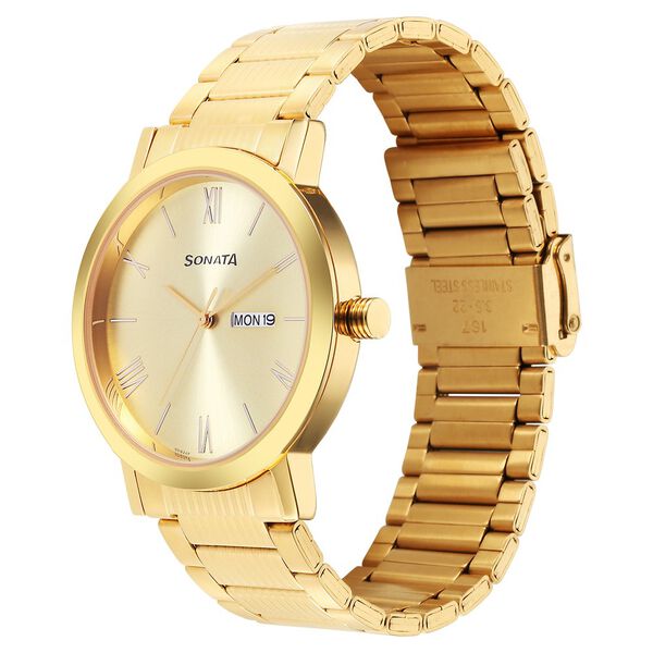Sonata Utsav Quartz Analog with Day and Date Champagne Dial Stainless Steel Strap Watch for Men - image number 1