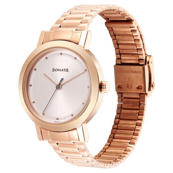 Sonata Ladies Essentials Pink Dial Stainless Steel Strap Watch for Women - image number 1