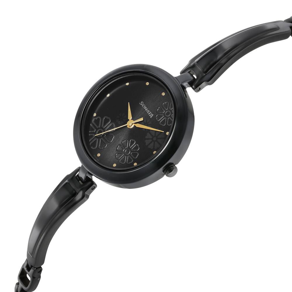 Buy Online Sonata Utsav Black Dial Watch for Women ns8166nm01 Sonata