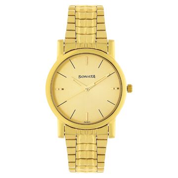 Sonata Quartz Champagne Dial Golden Stainless Steel Strap Watch For Men