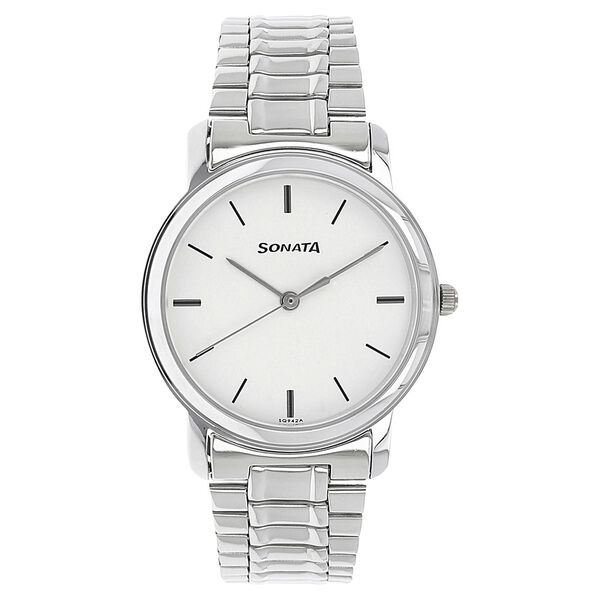 Sonata Quartz Analog White Dial Stainless Steel Strap Watch for Men - image number 0