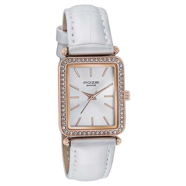 Sonata Poze Quartz Analog White Dial Leather Strap Watch For Women - image number 2