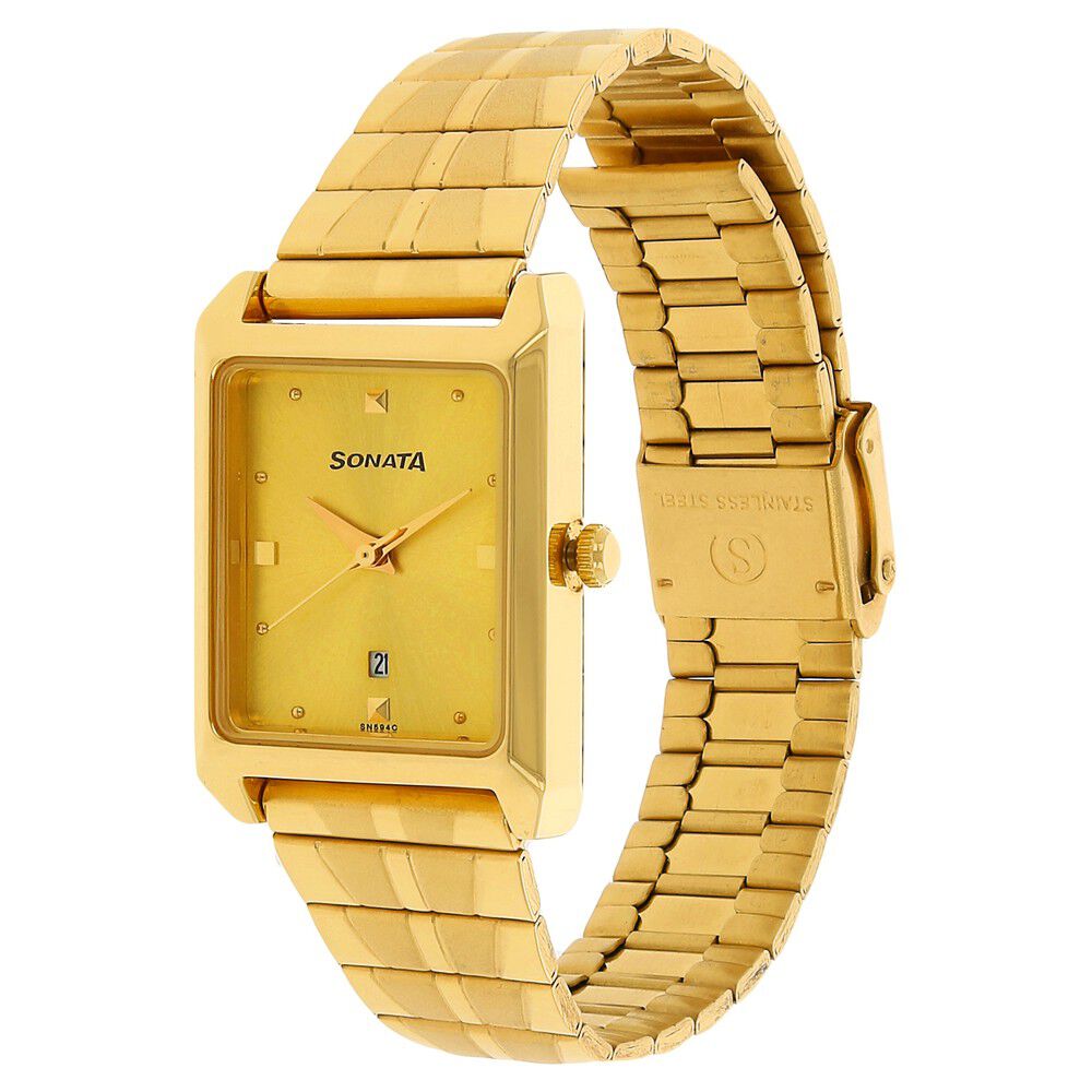 Sonata Quartz Analog Champagne Dial Stainless Steel Strap Watch for Men