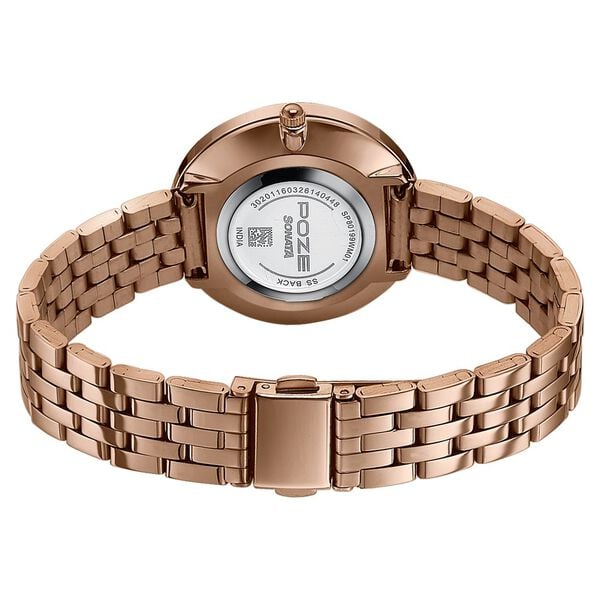 Poze Poze Quartz Analog Beige Dial Rose Gold Metal Strap Watch For Women - image number 6